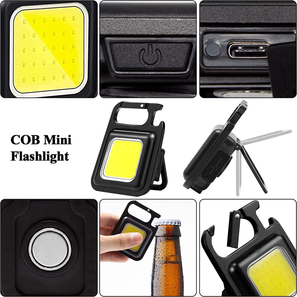 Mini LED zseblámpa kulcstartó lámpa Multifunkcionális hordozható COB zseblámpák kemping USB töltőlámpák horgász munkalámpa 1+1