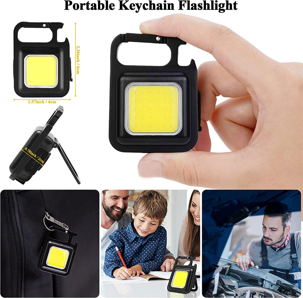 Mini LED zseblámpa kulcstartó lámpa Multifunkcionális hordozható COB zseblámpák kemping USB töltőlámpák horgász munkalámpa 1+1