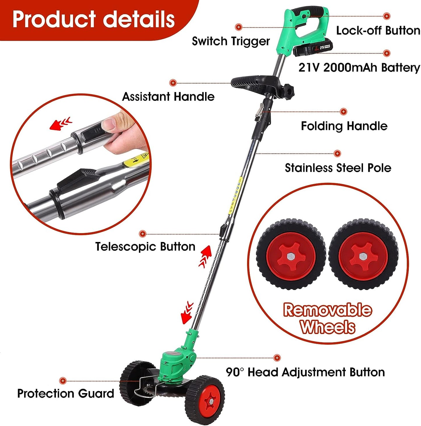 Elektromos fűkasza akkumulátorral, 24V, 2 órás autonómia, 4000 MAH
