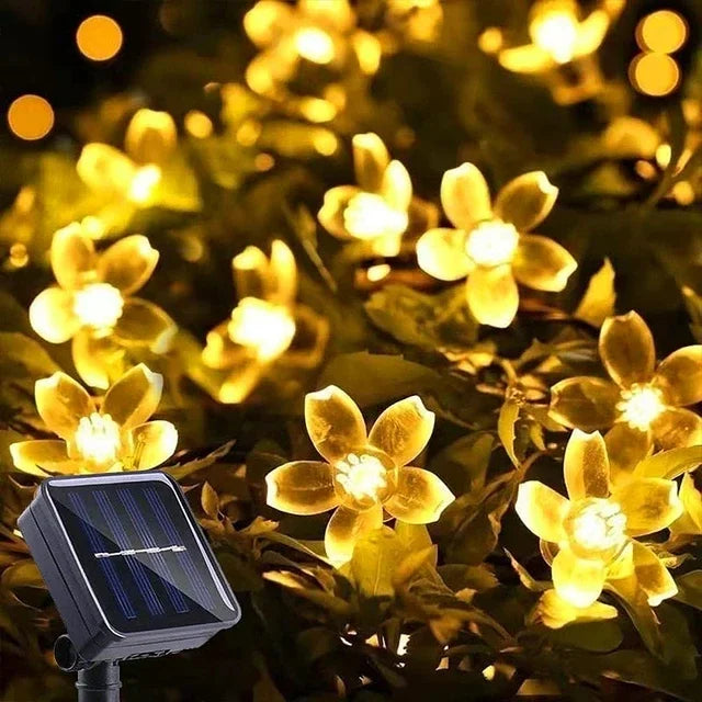 5M 50LED Napfényes Füzér Világítás Kültéri Vízálló 8 Mód Elemes Meghajtású Cseresznyevirágok