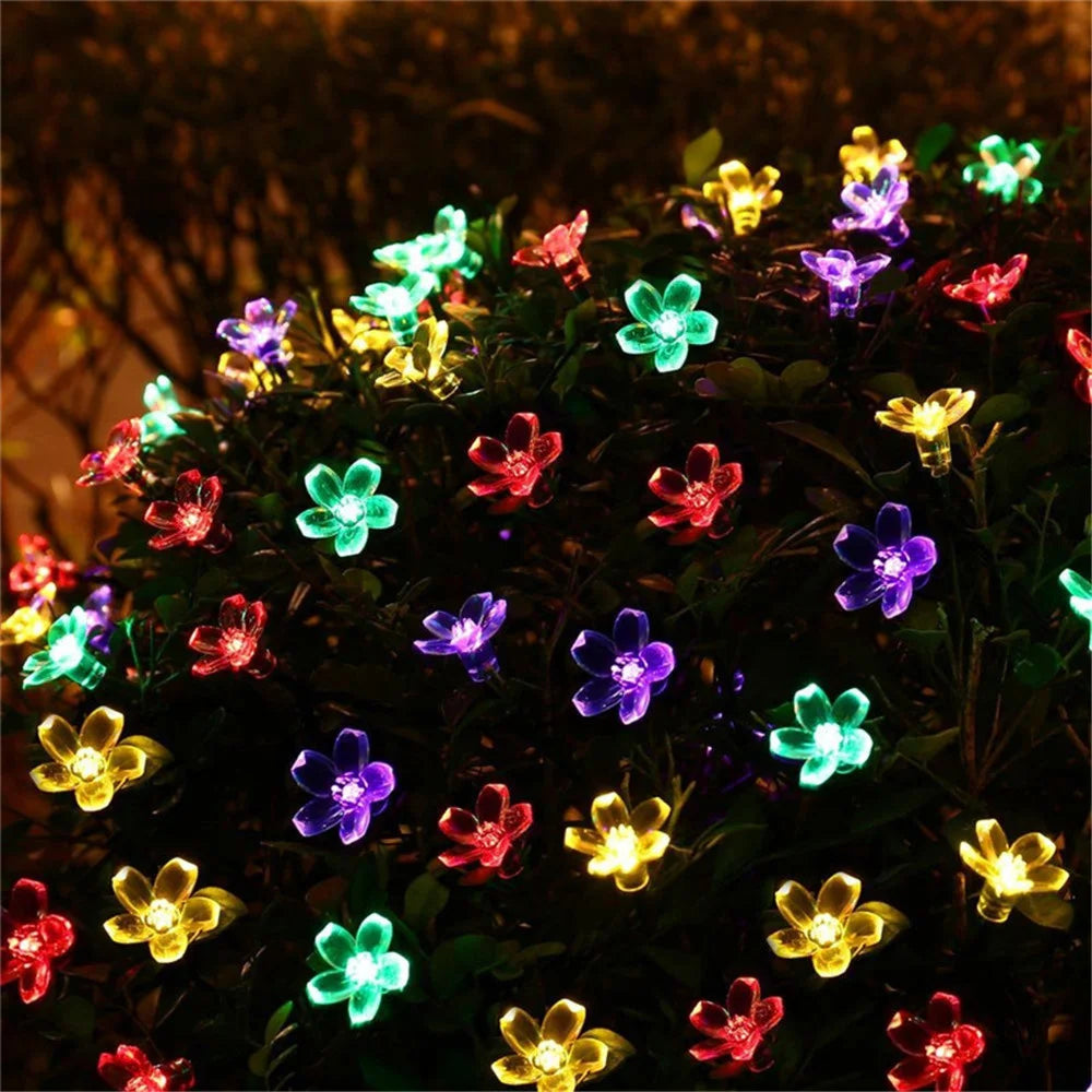 5M 50LED Napfényes Füzér Világítás Kültéri Vízálló 8 Mód Elemes Meghajtású Cseresznyevirágok