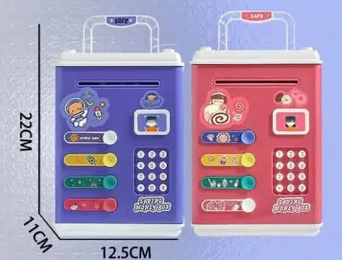 ATM Stílusú Gyerek Persely – PIN Kóddal és Ujjlenyomat Olvasóval