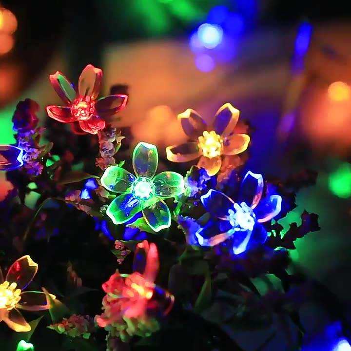 5M 50LED Napfényes Füzér Világítás Kültéri Vízálló 8 Mód Elemes Meghajtású Cseresznyevirágok