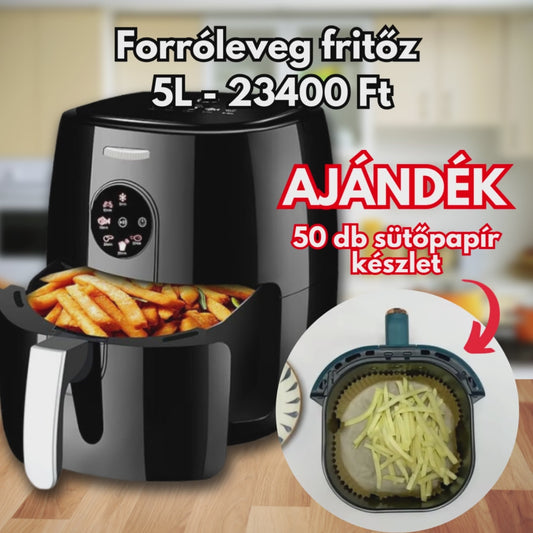 SonyMax forróleveg fritőz, 5L + AJÁNDÉK - 50 sütőpapír készlet az AirFryerhez