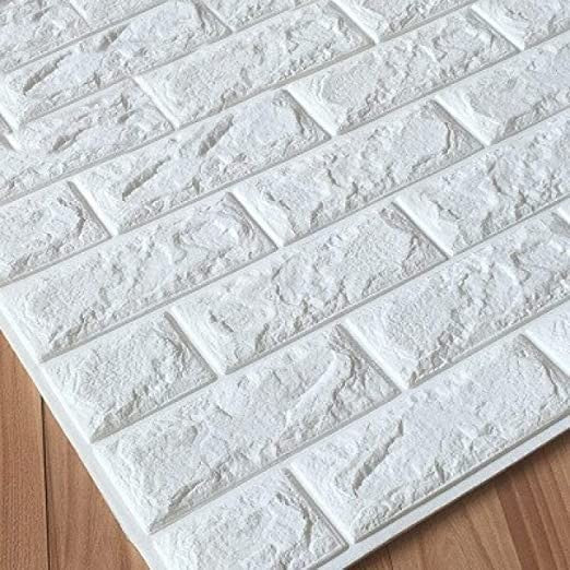 10 db 3D tapétacsempe készlet, 70 x 77 cm, vastagság 3 mm, polietilénből készült, téglamintás, fedett felület 5,3 m², fehér