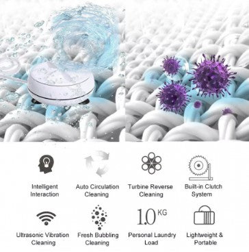 Mini hordozható ultrahangos mosógép, fehér