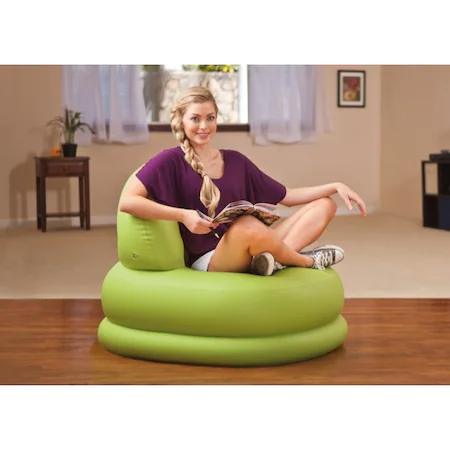 Modern felfújható karosszék háttámlával, világoszöld, 84x99x76 cm