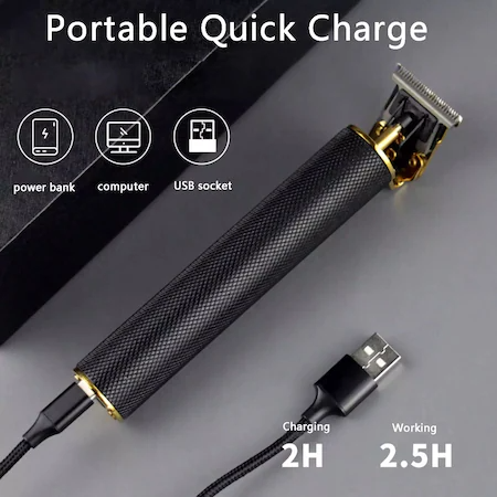 Professzionális fodrász, szakáll, kontúr, vezeték nélküli, rozsdamentes acél pengék és USB töltő, 1,5 mm, 3 mm, 6 mm, 9 mm
