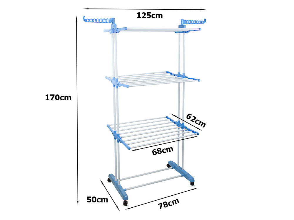 Praktikus függőleges ruhaszárító 3 szinten, kerekekkel, külső belsővel