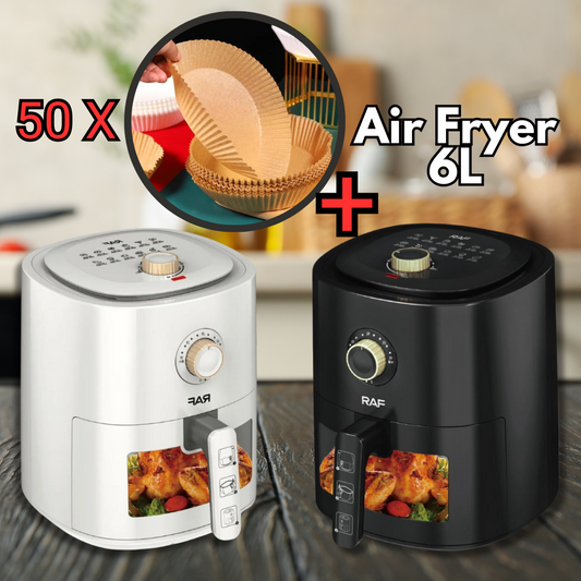 Ajánlat: Air Fryer Űrtartalom 6L, 1500W, 360° Léghűtés + 50 db Sütőpapír AirFryer-hez