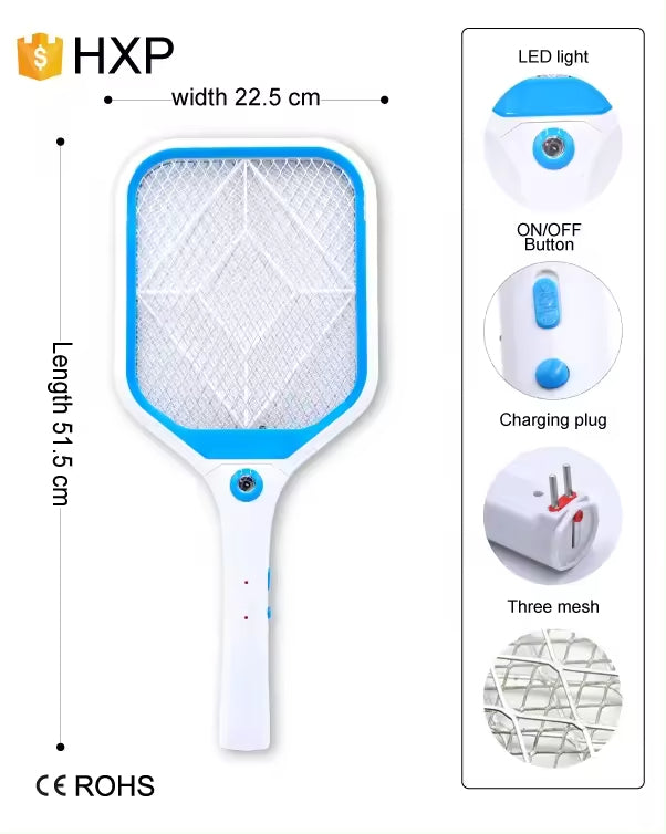 Multifunkcionális Újratölthető Elektromos Szúnyogcsapó LED Fénnyel