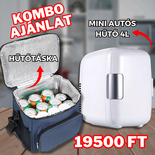 KOMBO AJÁNLAT - Mini autós hordozható hűtőszekrény 4 literes + hűtőtáska