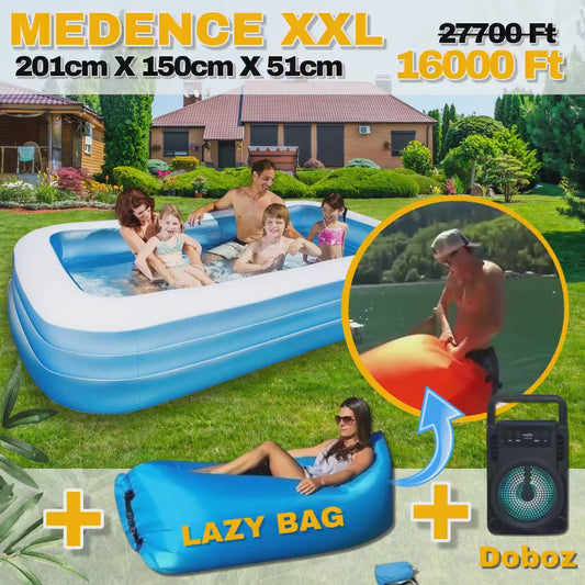 NYÁRI AJÁNLAT - XXL MEDENCE (201 cm x 150 cm x 51 cm) + Lazy Bag + Hordozható Hangszóró