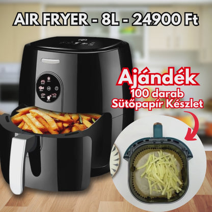 SonyMax SN80181 forrólevegős sütő, 8 liter + AJÁNDÉK - 100 db sütőpapír a AirFryer-hez