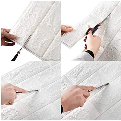 10 db 3D tapétacsempe készlet, 70 x 77 cm, vastagság 3 mm, polietilénből készült, téglamintás, fedett felület 5,3 m², fehér