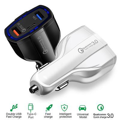 AUTOMATIKUS TÖLTŐ GYORS TÖLTÉS 12 V / 3,5 A, 7 A, 2 USB PORT, 1 C típusú CORT + KÁBEL