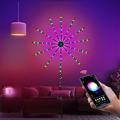 Okos tűzijáték típusú LED lámpák, RGB, zene, távirányító és okostelefon vezérlés, többszínű