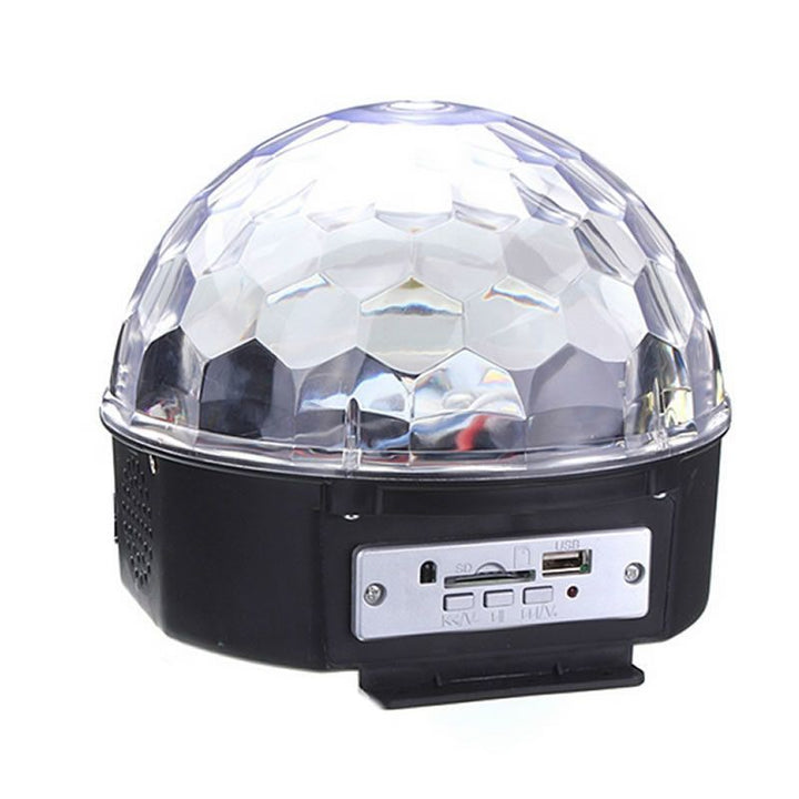 Disco Magic kristálygömb RGB LED-del, hangszóró, USB, kártya, zenelejátszás, forgó fényjáték