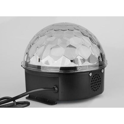 Disco Magic kristálygömb RGB LED-del, hangszóró, USB, kártya, zenelejátszás, forgó fényjáték