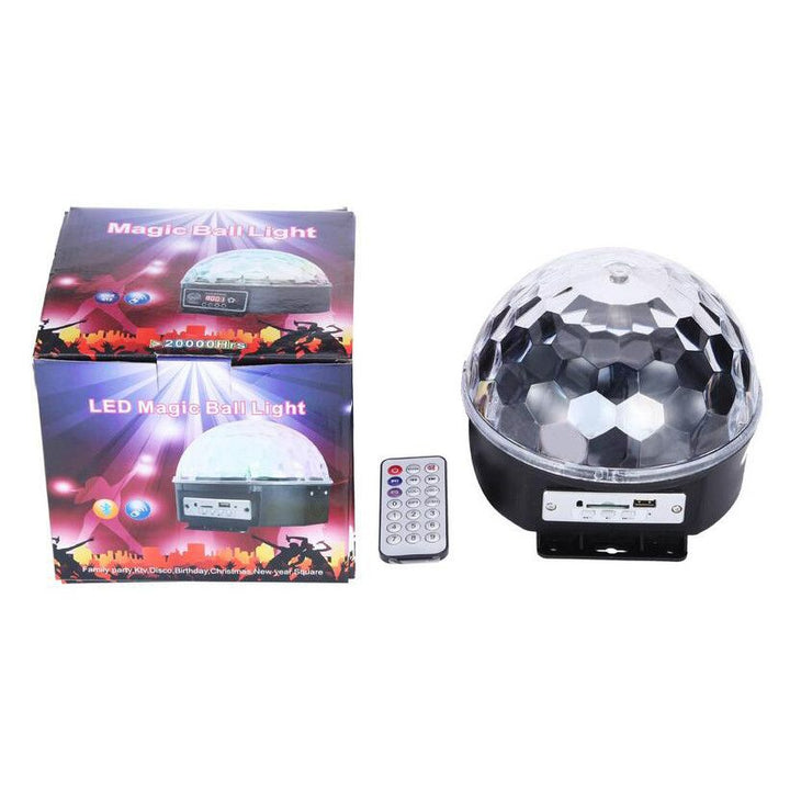 Disco Magic kristálygömb RGB LED-del, hangszóró, USB, kártya, zenelejátszás, forgó fényjáték