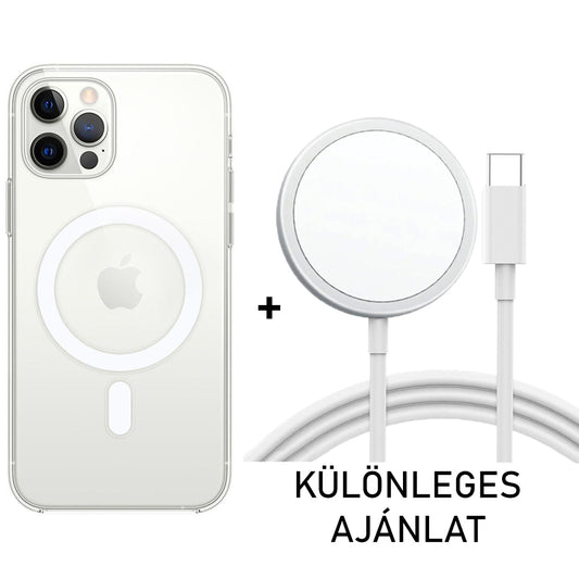 ÁTLÁTHATÓ MAGSAFE ESET AJÁNLAT VEZETÉK NÉLKÜLI TÖLTÉSÉVEL + MÁGNESES VEZETÉK NÉLKÜLI TÖLTŐ iPhone 12-hez