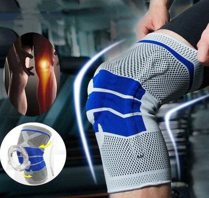 Légáteresztő anyagból készült ortézis térdekhez és sporttevékenységekhez, fém rugóval