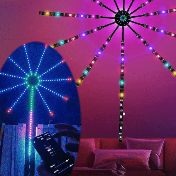 Okos tűzijáték típusú LED lámpák, RGB, zene, távirányító és okostelefon vezérlés, többszínű